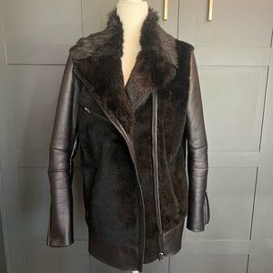 TOPSHOP faux leather and fur jacket